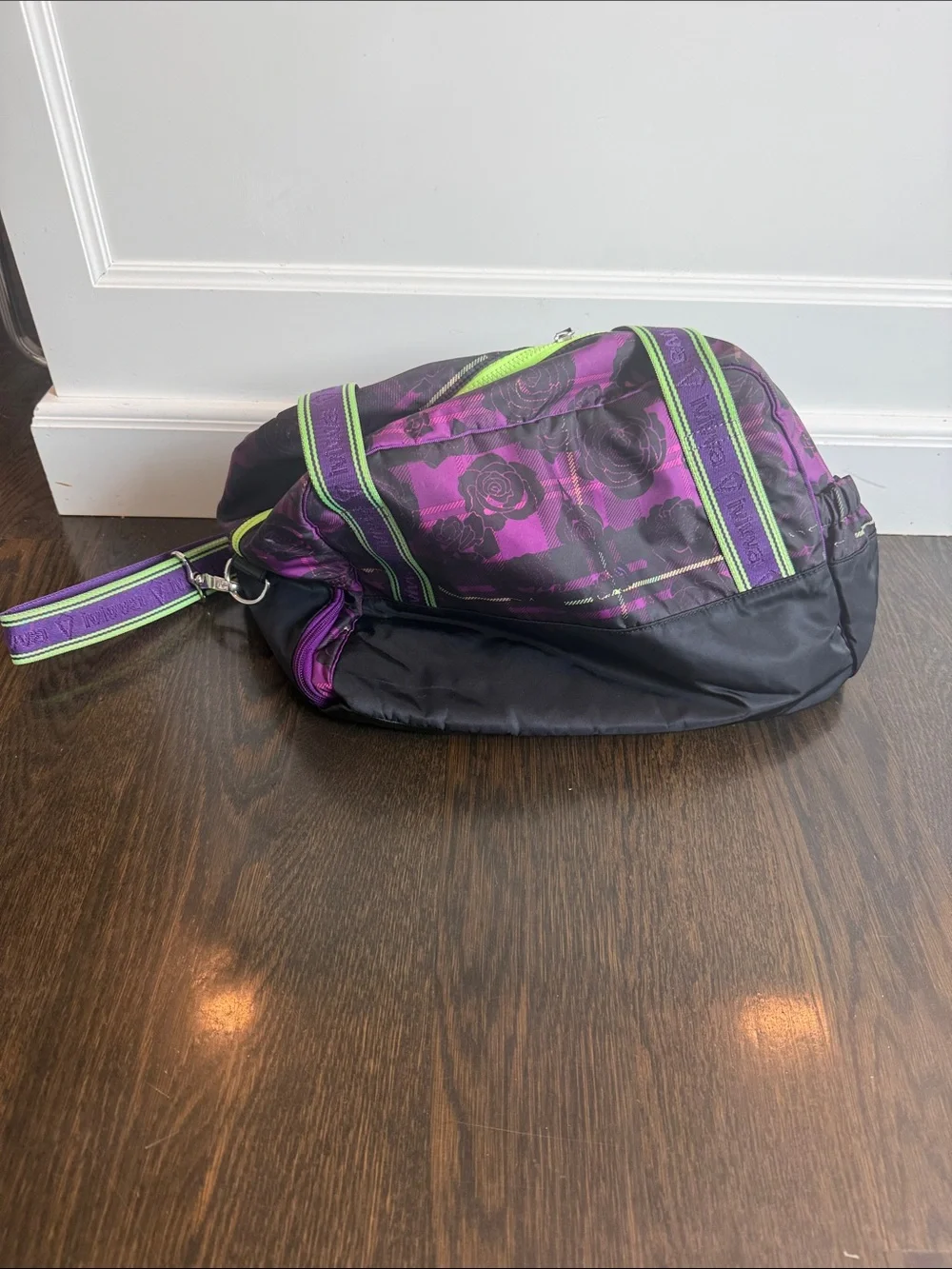 Ivivva Purple and Black Floral Crossbody with Lime Trim dance bag duffle bag